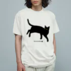 小鳥と映画館の見返り美ニャン　黒猫 オーガニックコットンTシャツ