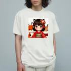 まんまるちゃんの狐娘とかわいい狐 オーガニックコットンTシャツ