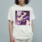LONGSTONEの紫フォックス　お姉さん オーガニックコットンTシャツ