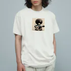 atu-daruma77のウクレレを持つアフロヘアのかわいい成長 オーガニックコットンTシャツ
