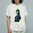 DRILLERのサイバーパンク　緑髪 オーガニックコットンTシャツ
