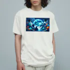 space catの月を見る猫イルカと共に Organic Cotton T-Shirt