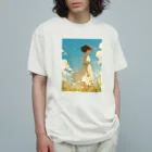 AQUAMETAVERSEのそよ風の中にいる女性　なでしこ1478 オーガニックコットンTシャツ