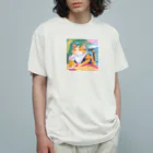 tanather shopのビールを飲んで幸せそうなネコさん Organic Cotton T-Shirt