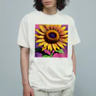 LOGOstylesのピンクや紫色の背景に映えるかわいいヒマワリ Organic Cotton T-Shirt