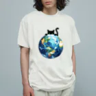 amecatsの地球と黒猫 オーガニックコットンTシャツ