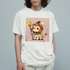 ganeshaの魔法の杖を持ったかわいいライオン オーガニックコットンTシャツ