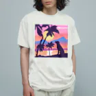 るんるんshopの夕日と犬 オーガニックコットンTシャツ