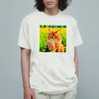 猫好きの谷の猫の水彩画/花畑のサイベリアンねこのイラスト/キジトラネコ Organic Cotton T-Shirt