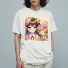 ピクセルパレットの可愛い女の子とお花10 オーガニックコットンTシャツ