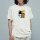 ayamomohidemiのキュートな猫猫あくび オーガニックコットンTシャツ