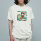 ハワイライフのSURFING猫（女の子バージョン） オーガニックコットンTシャツ