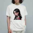 LONGSTONEの赤いピアスの着物美人 オーガニックコットンTシャツ