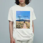 くしゃくしゃブルドッグの山絵 百名山 ネコと霧ヶ峰 オーガニックコットンTシャツ