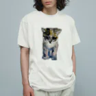 青い猫の真白 オーガニックコットンTシャツ