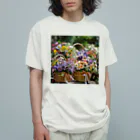 AQUAMETAVERSEの華やかな花が入った花かご　なでしこ1478 オーガニックコットンTシャツ