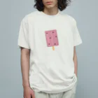 ぴんくのくまとおやつ時間のあずきのアイス オーガニックコットンTシャツ