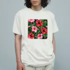 オンラインショップイエローリーフの赤色の花ハイビスカス Organic Cotton T-Shirt