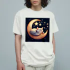 HanaCatStudioの三日月で眠るかわいい猫ちゃん オーガニックコットンTシャツ