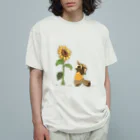 狸の遠吠えのひまわりと仔だぬき Organic Cotton T-Shirt