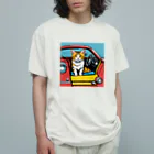 Three Bellsのドライブ猫ちゃん　カラフルアート オーガニックコットンTシャツ