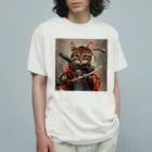 AQUAMETAVERSEの猫サムライ・ミケ　Tomoe bb 2712 オーガニックコットンTシャツ