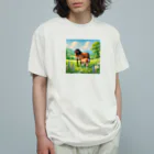 akinyan3128の大丈夫？(お馬の親子) オーガニックコットンTシャツ