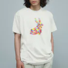 meiroのカラフルなウサギ オーガニックコットンTシャツ