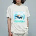 Torafare(yamachaYuka)のサメと遊ぶ虎さん オーガニックコットンTシャツ