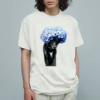 もけけ工房 SUZURI店の紫陽花アフロ オーガニックコットンTシャツ
