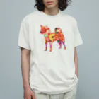 chicodeza by suzuriの可愛い花々柴犬 オーガニックコットンTシャツ