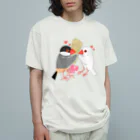 Lily bird（リリーバード）の粟穂をプレゼント 桜&白文鳥 オーガニックコットンTシャツ