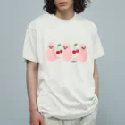 虹色PLUSのおすましキュートな猫ちゃんとサクランボ  ピンクカラー Organic Cotton T-Shirt