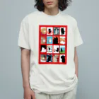 WAMI ARTの赤い猫の窓 オーガニックコットンTシャツ