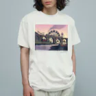 マキバドリの蒸気機関車と遊園地（ピンクパープル） Organic Cotton T-Shirt