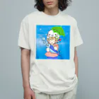 さくらんぼねこの傘をさすアザラシお魚捕まえたよ オーガニックコットンTシャツ