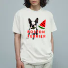 BuhiBuhiBooのスイカスマイル🍉　ボストンテリア オーガニックコットンTシャツ