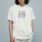 【ダウナー】脱力系専門店【エモ】の花と遊ぶ鳥 オーガニックコットンTシャツ