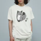 青桐ナツの狐　開眼　黒ドット オーガニックコットンTシャツ