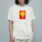 点描曼荼羅の世界の赤に映える黄色い百合 オーガニックコットンTシャツ