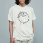 Cube屋のオカメインコ/リース/モノクロ オーガニックコットンTシャツ