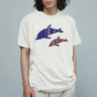 アオフジマキのイルカの親子 オーガニックコットンTシャツ