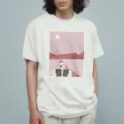 ayame_c29_illustrationsのピンクのおやまに オーガニックコットンTシャツ