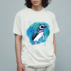マキバドリのマゼランペンギンと青 オーガニックコットンTシャツ