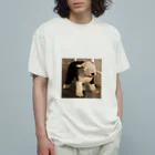 李子（ももこ）の風に立ち向かう子犬 オーガニックコットンTシャツ