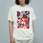 shantispaceの虹色インコ オーガニックコットンTシャツ