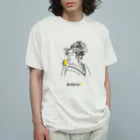 ビールとアート TM-3 Designの名画 × BEER（美人画）黒線画 Organic Cotton T-Shirt
