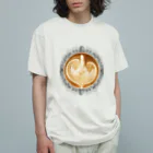 Prism coffee beanの【Lady's sweet coffee】ラテアート エレガンスリーフ Organic Cotton T-Shirt