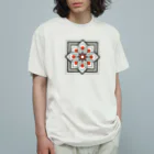 untidyboxのモロッカンに憧れるタイル柄・ブラック×オレンジ オーガニックコットンTシャツ