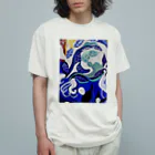 NIL の紺碧の葉魚と花❷ オーガニックコットンTシャツ